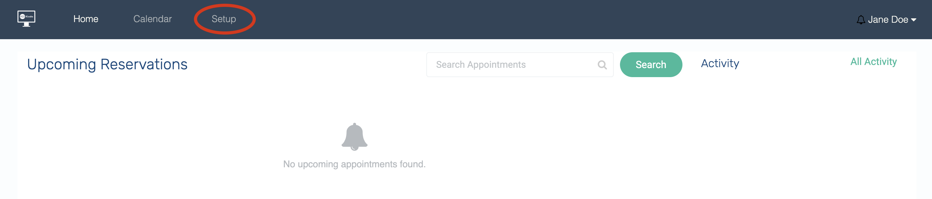 Screenshot of Flexbooker homepage with Settings button highlighted
